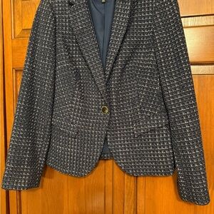 NWOT Women's Navy and Cream Tweed Blazer from The Limited